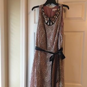 Pink and black lace dress with jeweled collar